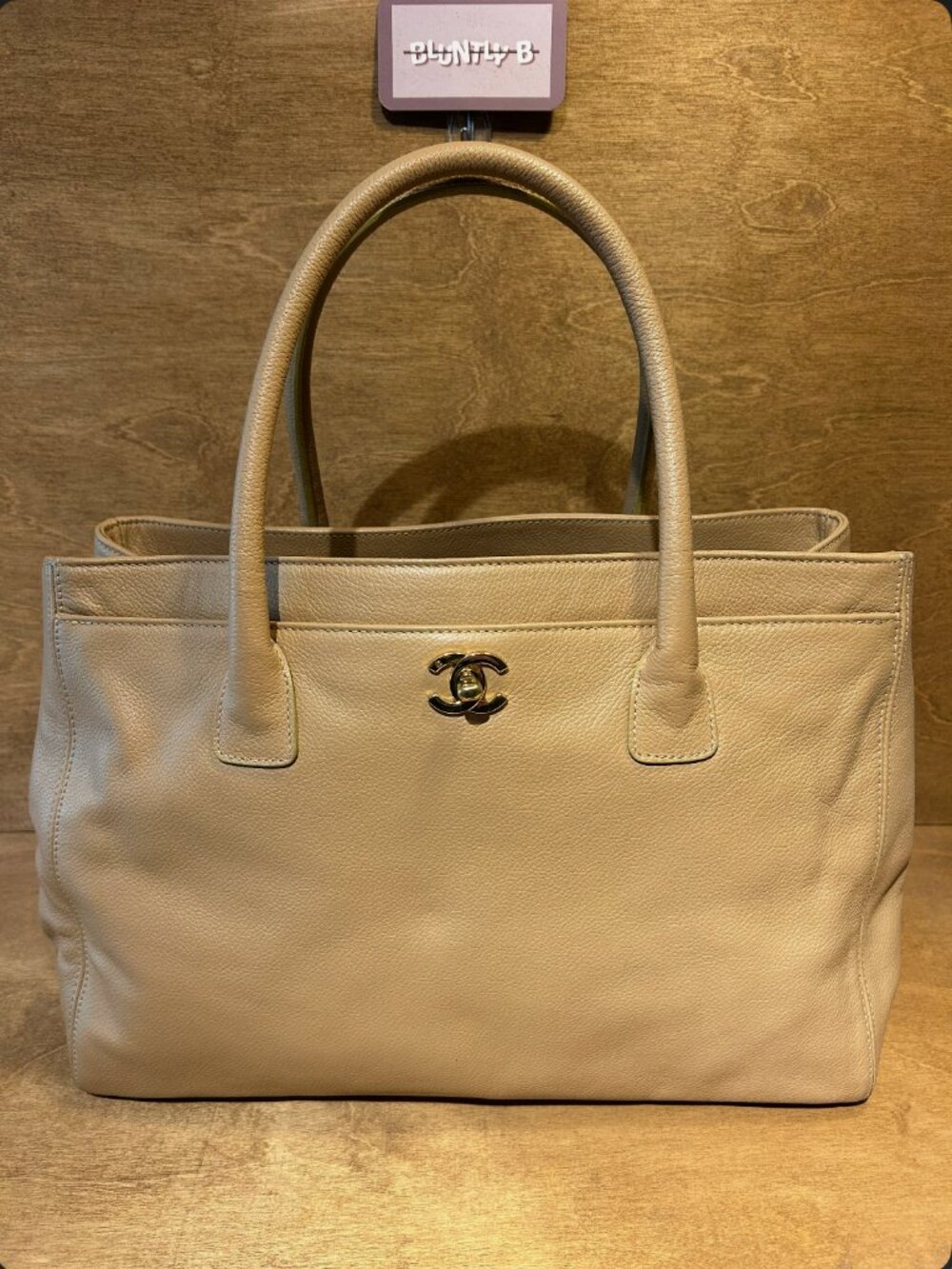 Authentic Chanel Executive Cerf Tote Bag - Tan Caviar Leather (Vintage)